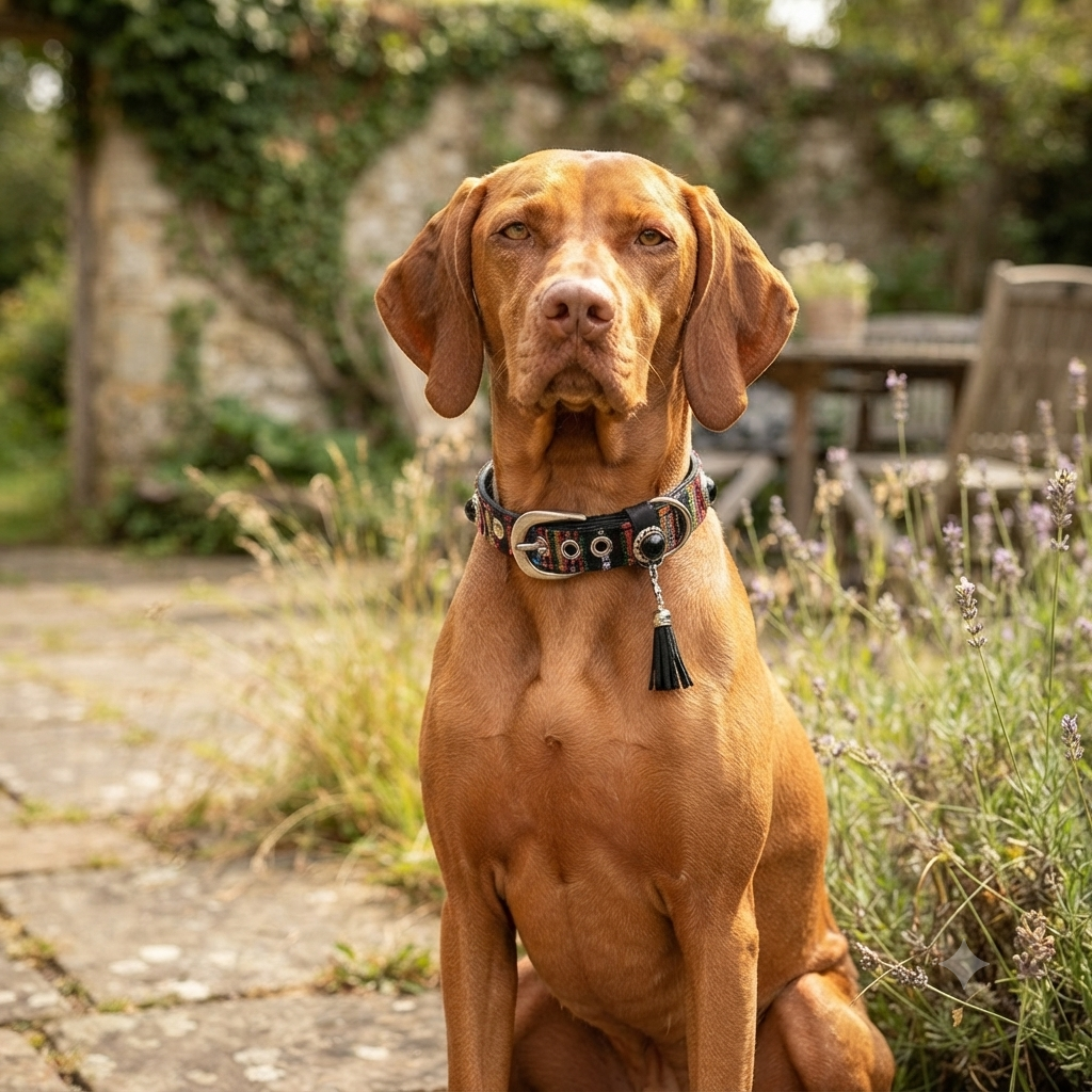 CrazyDogPaul Premium Hundehalsband PERU – Leder im Boho-Stil (2,5 cm), schwarz