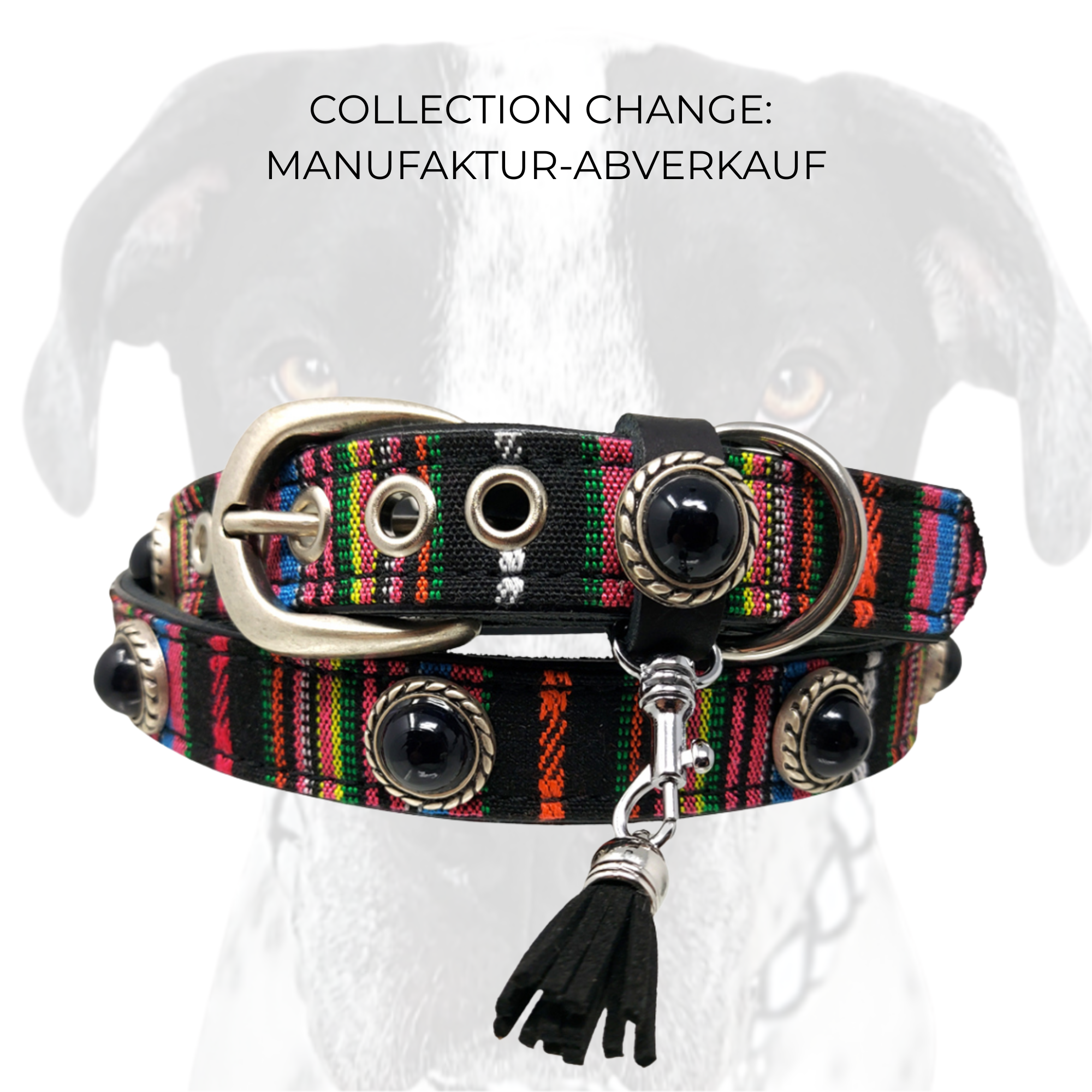 CrazyDogPaul Premium Hundehalsband PERU – Leder im Boho-Stil (2,5 cm), schwarz