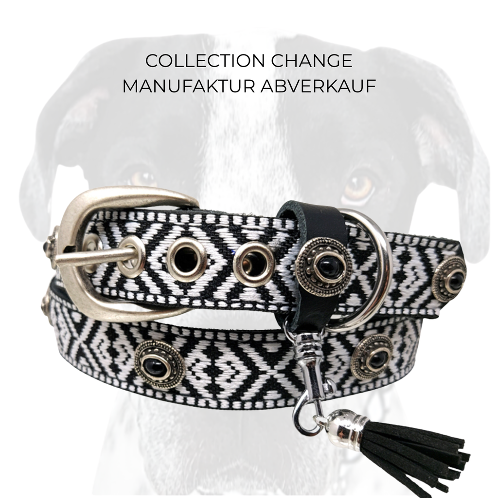 CrazyDogPaul Premium Hundehalsband MEXIKO – Echtes Leder mit edel gewebten Muster