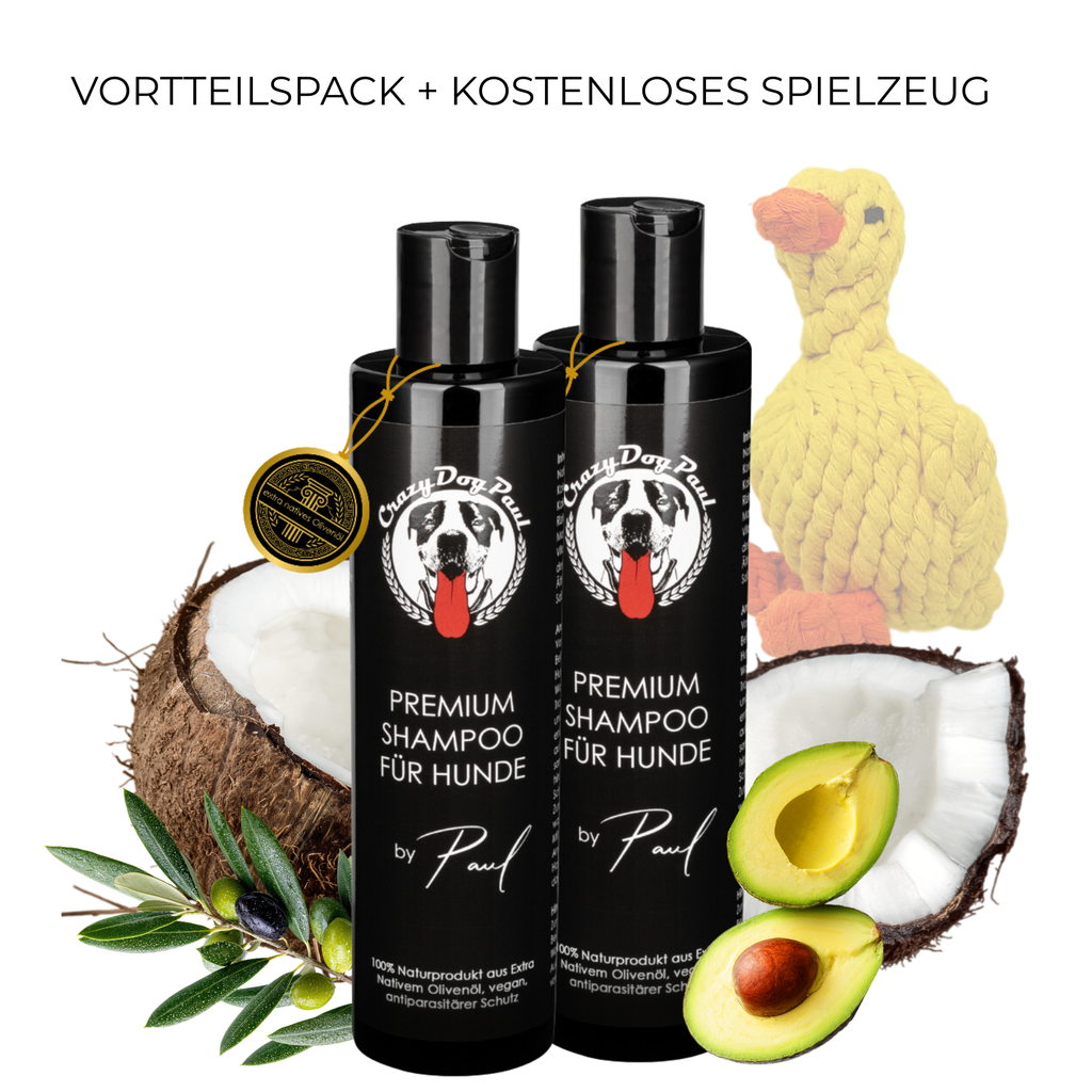 Anti-Geruch Set: 2x Hundeshampoo + Gratis Spielzeug Schnatterente