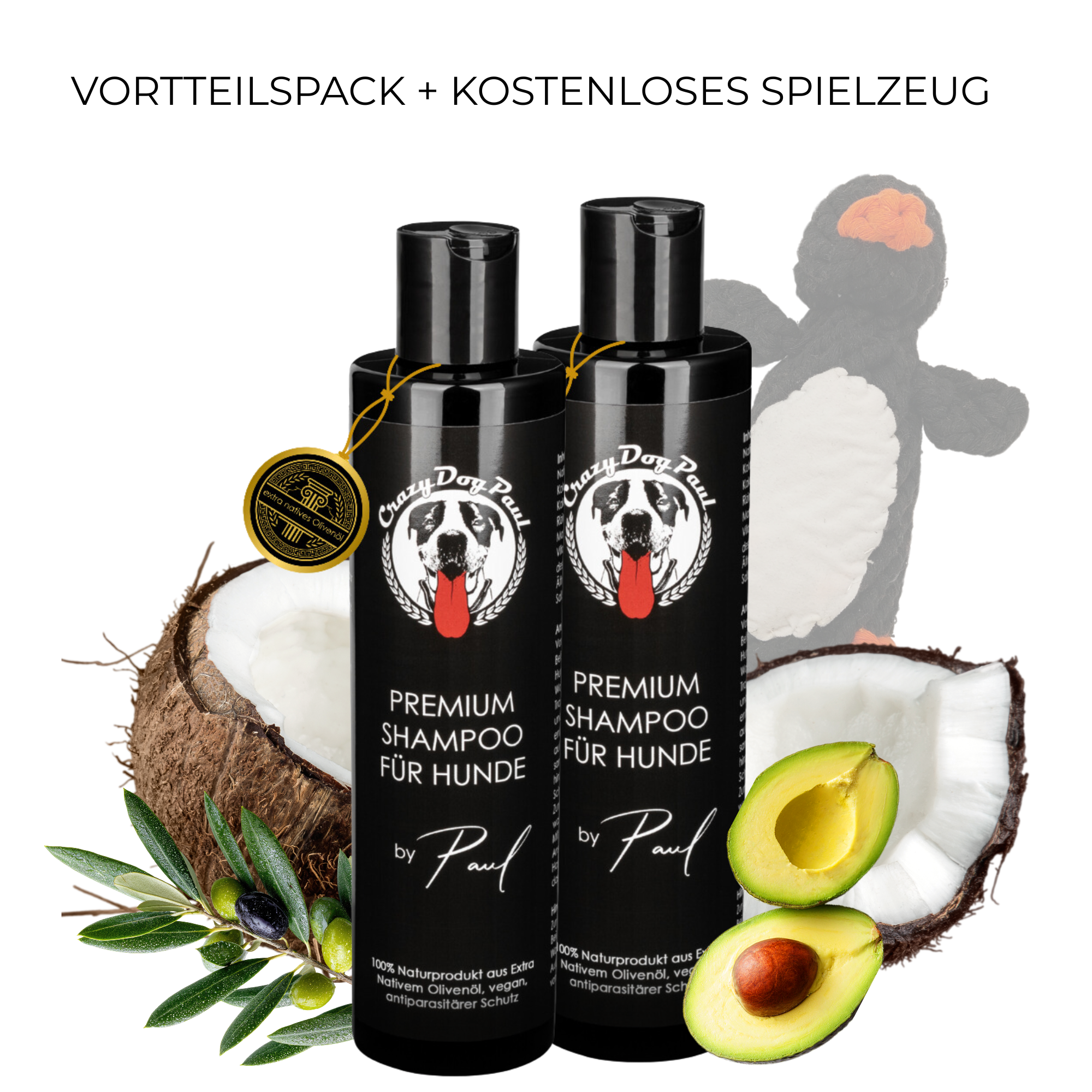 Welpen-Pflegeset: 2x Mildes Shampoo + Gratis Spielzeug