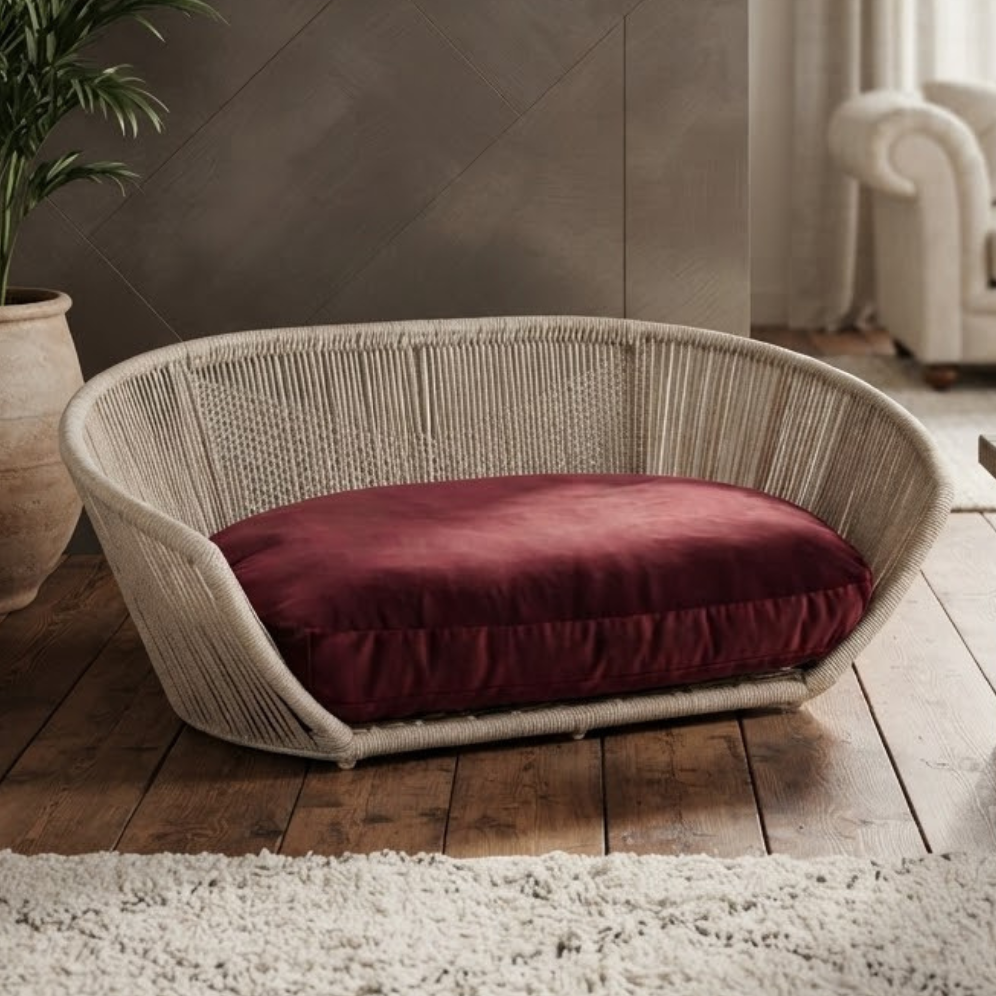 PRADO - Design-Hundebett SMOOTH in Bordeaux Rot