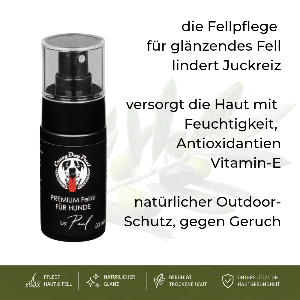 CrazyDogPaul Premium Hunde Fellpflege Spray gegen Zecken & Parasiten – Natürlicher Schutzschild – 50ml