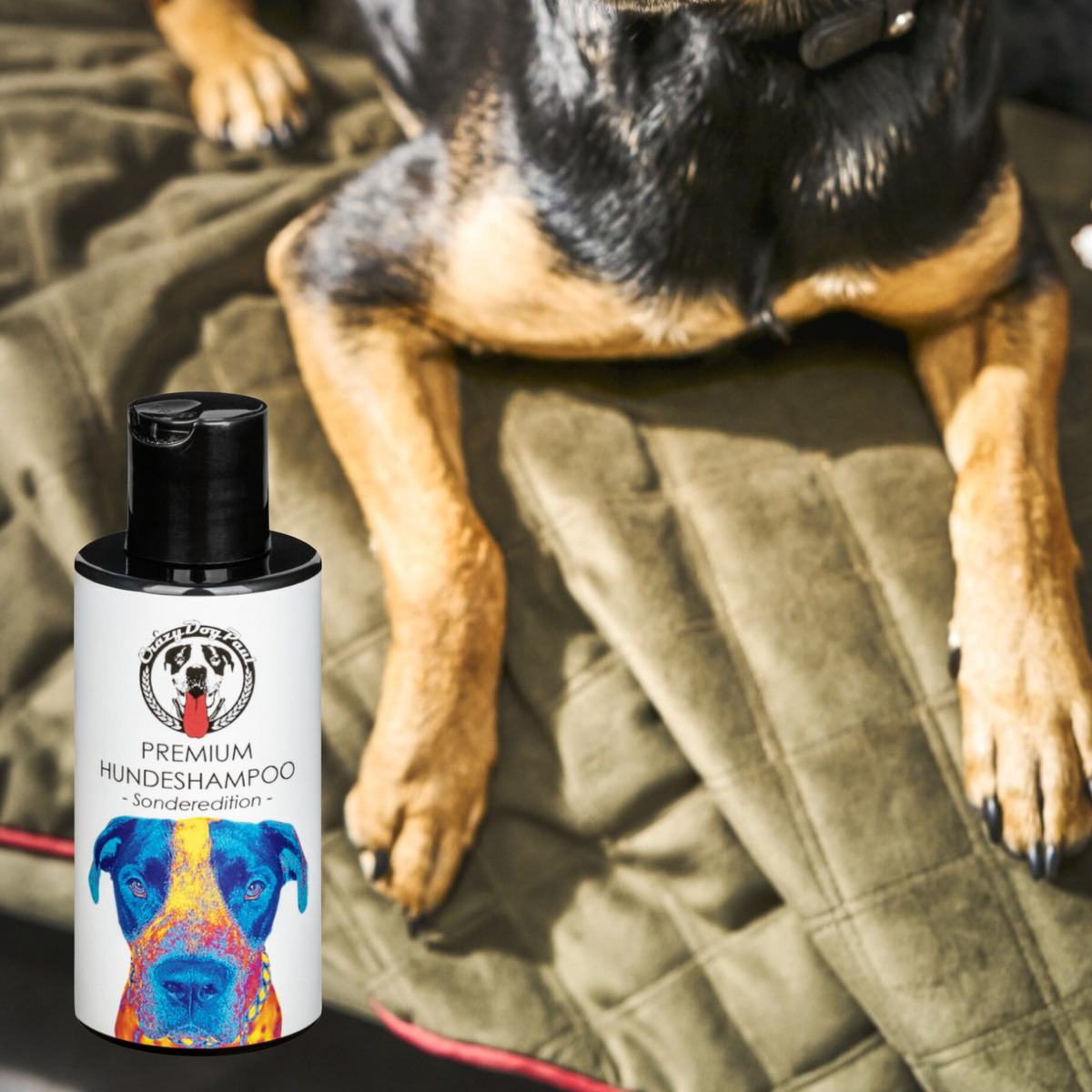 Hundeshampoo Sonderedition 5 Jahre CRAZYDOGPAUL.  gegen Juckreiz, gegen Zecken, Flöhe, Läuse, MIlben ,natürliche Fellpflege 150 ml