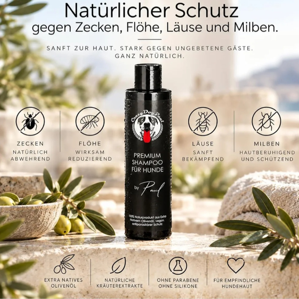 Sensitiv Hundeshampoo gegen Geruch und Juckreiz, Natürliche Fellpflege, ohne Chemie, vegan 250 ml