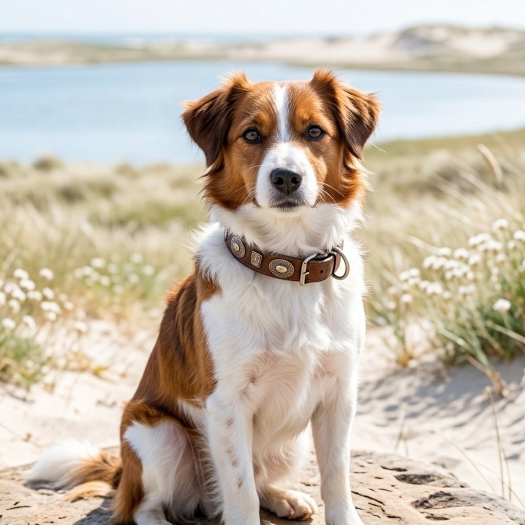 CrazyDogPaul Premium Hundehalsband NAVAJO – Leder im Ethno-Stil mit Türkissteinen