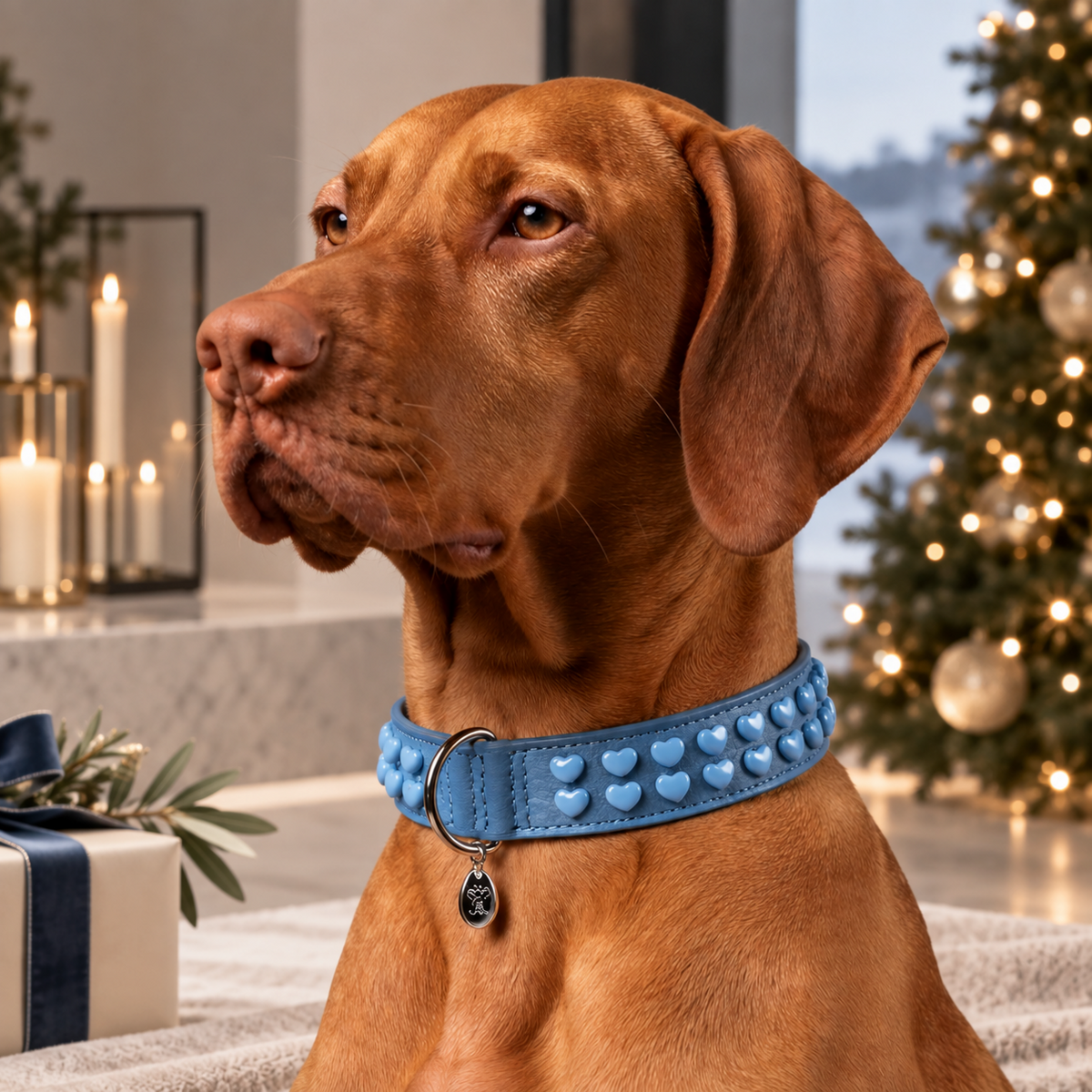Malucchi Luxus Hundehalsband LE BEBÉ – Blau - Exklusives Lederhalsband für mittel- und große Hunde