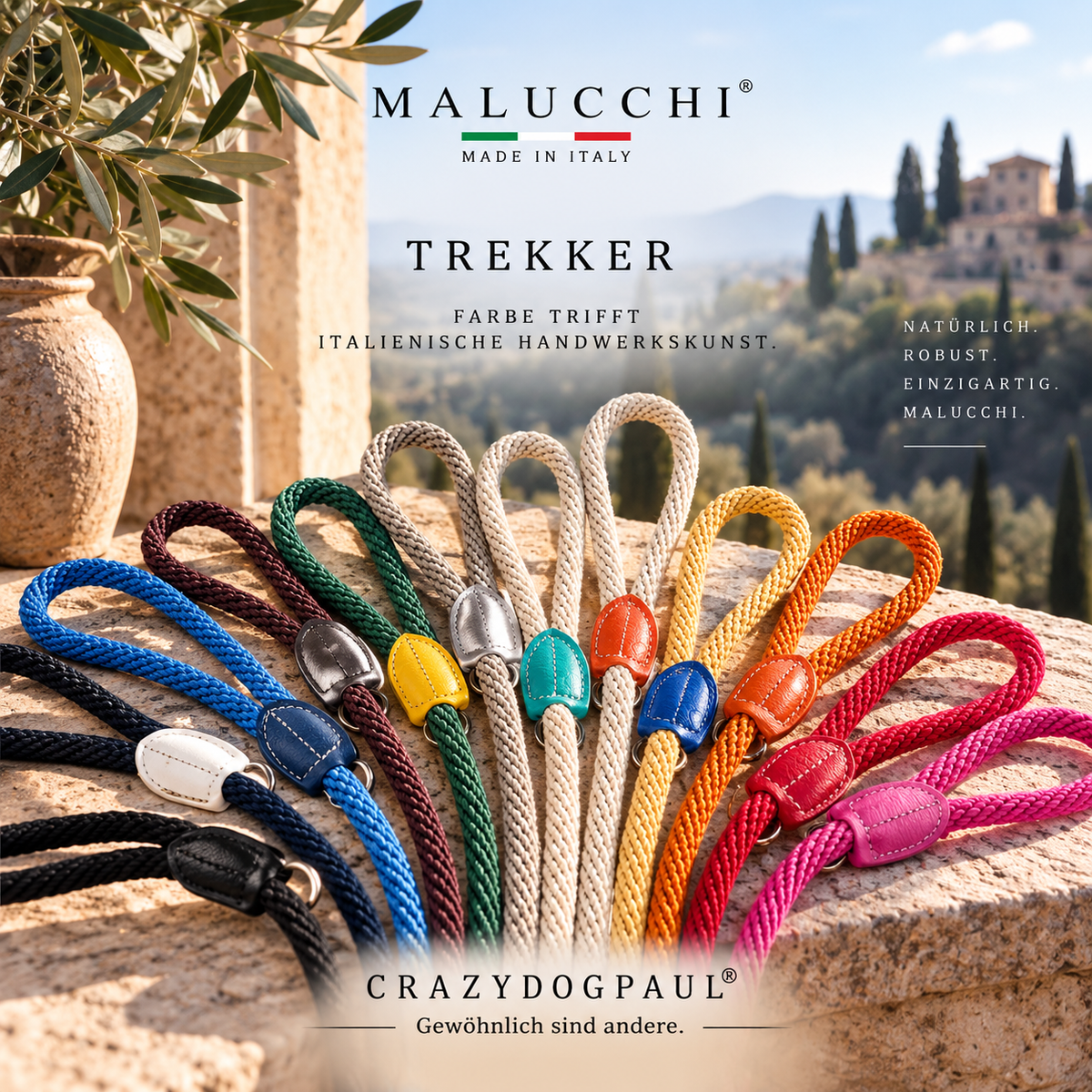 Malucchi πολυτελές λουρί εκπαίδευσης TREKKER από δέρμα & σχοινί