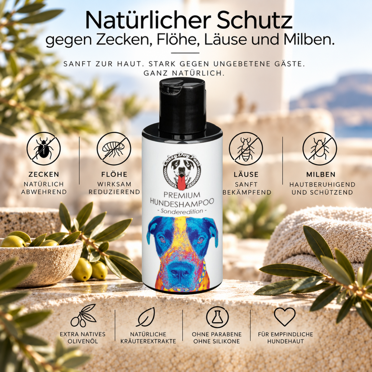 Sensitiv Hundeshampoo Sonderedition gegen Juckreiz, gegen Zecken, Flöhe, Läuse, MIlben ,natürliche Fellpflege 150 ml