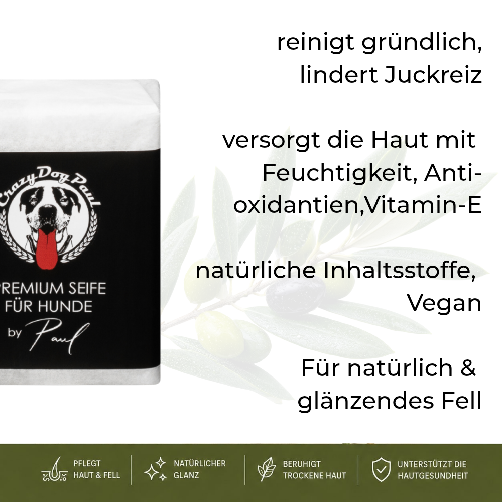 Crazydogpaul Premium Hundeseife gegen Juckreiz & Zecken – 100% Natürlich (100g)